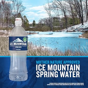 Ice Mountain Spring Water, 6 Pack Refreshing Crisp Bottled Water 23.7 fl oz Sports Bottle with Flip Cap