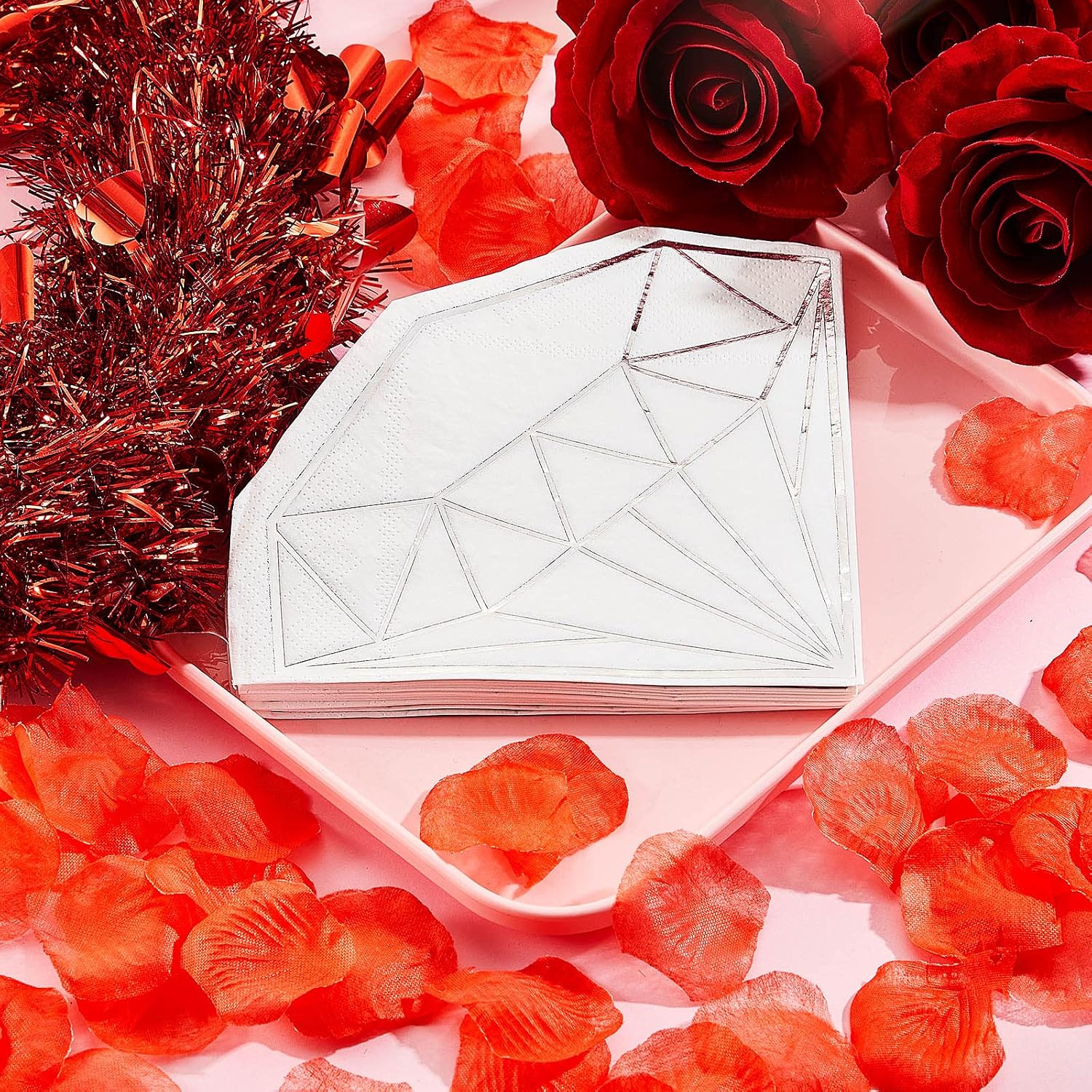 Epakh 80 Pack 6.2 Inch Diamond Paper Party Napkins Diamond Party Decoration Wedding Bridal Baby Shower Engagement Foil White Cocktail Napkins Disposable Towel for Birthday Decoration(Silver)