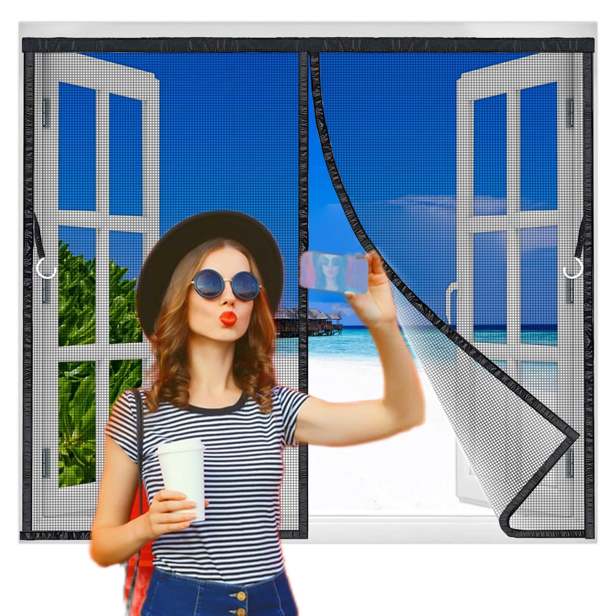 Flycn Magnetic Fly Screen Windows, 120x147cm Fly Nets for Windows, Screen Mesh Insect Protection No Gap, Easy to Install Without Drilling, Keep Bugs Out Lets Fresh Air in Black
