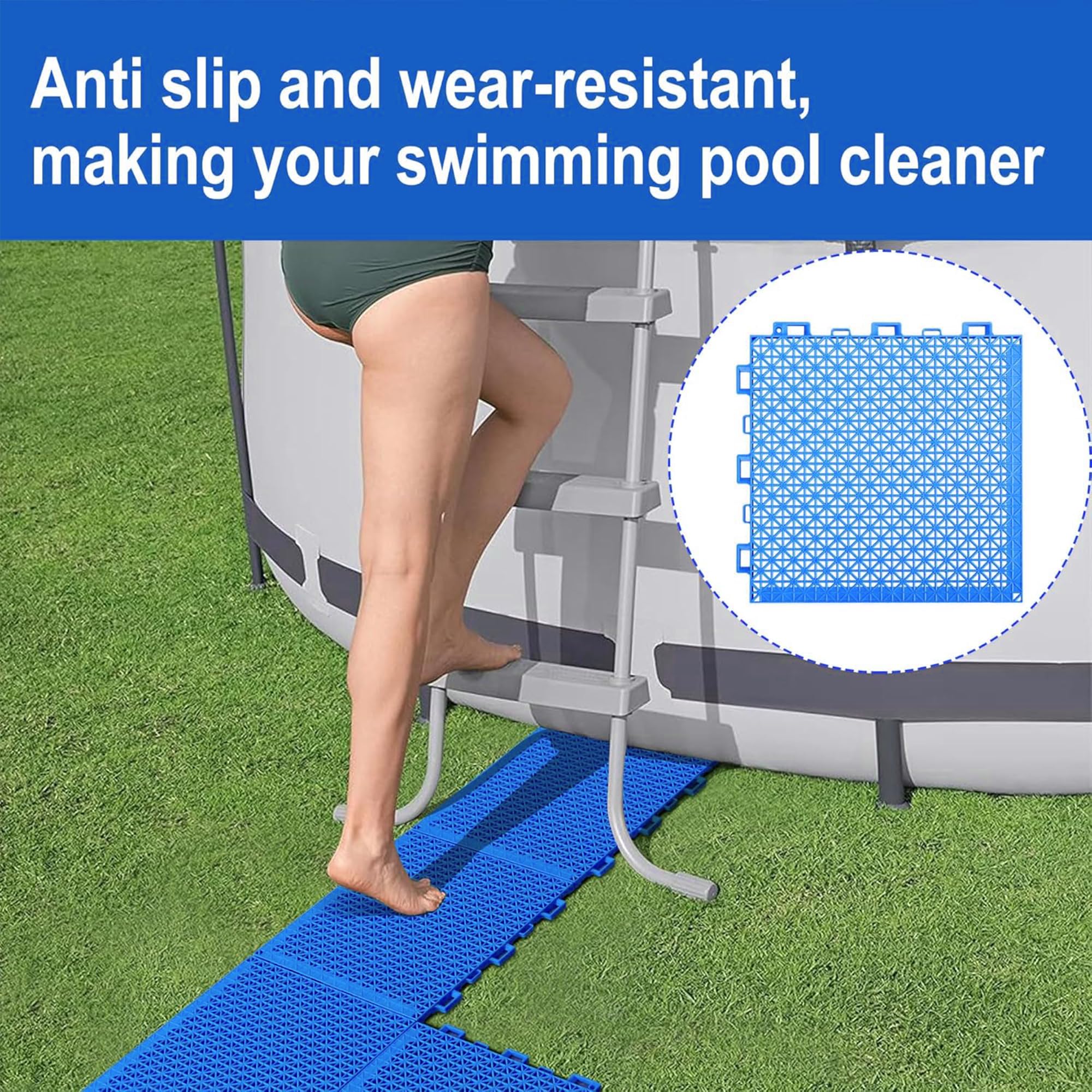 16 Pcs Modular Interlocking Cushion- 10.3" x 10.3" Splicing Above Ground Pool Floor Protectors- Non-Slip Pools Spas Floor Mat Pathways from the Pool to the Porch — Amazon image 4