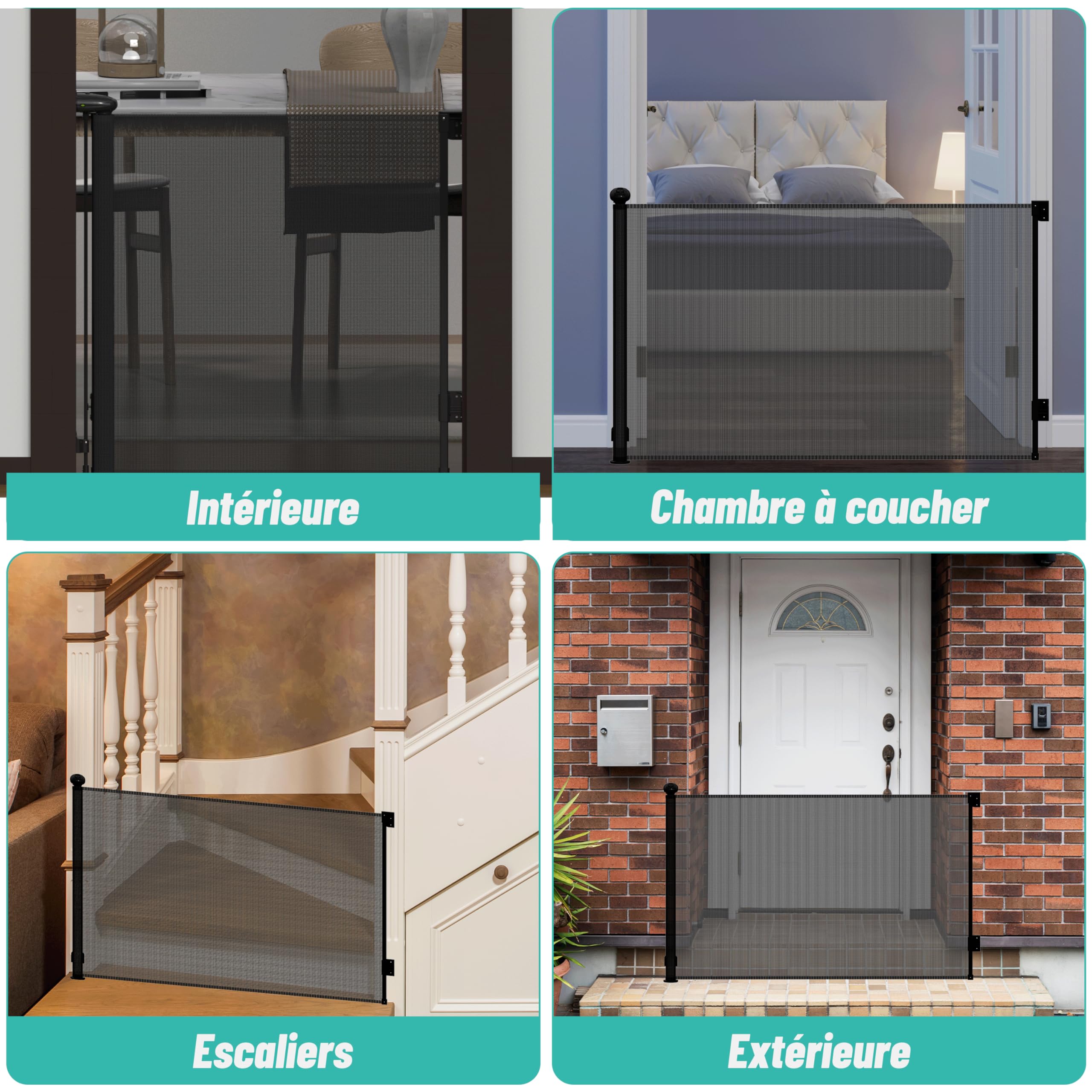 Barriera di sicurezza per bambini, barriera di sicurezza retrattile, 0-140 cm, per bambini e cani, funzionamento a una mano per scale, corridoi, interni/esterni, nero