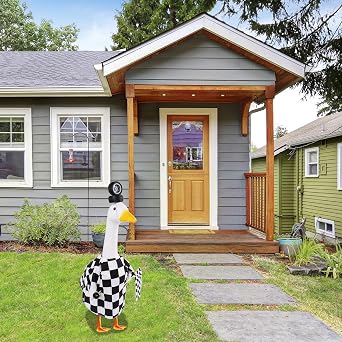 CAMDUCK Porch Goose Racing Outfits Race Car Driver Outfit Costume Racer Checkered Goose Clothes for Cement Lawn Geese
