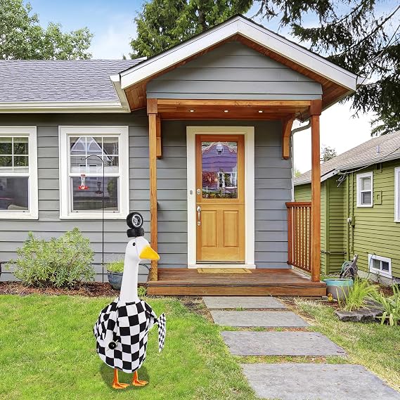 CAMDUCK Porch Goose Racing Outfits Race Car Driver Outfit Costume Racer Checkered Goose Clothes for Cement Lawn Geese