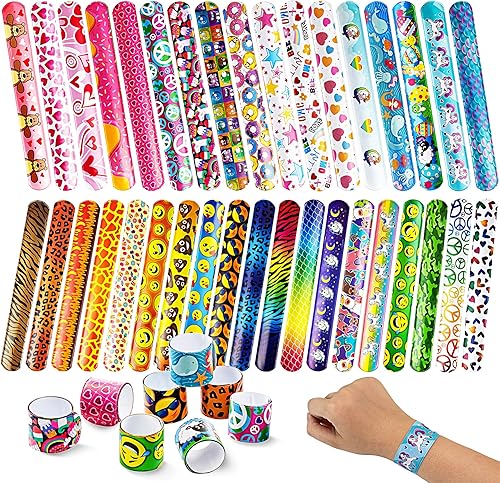 Miniatura 8 de JOYIN 60 piezas de pulseras de bofetada para niños, pulseras a granel con animales, amistad, corazón, recuerdos de fiesta, premios de aula,