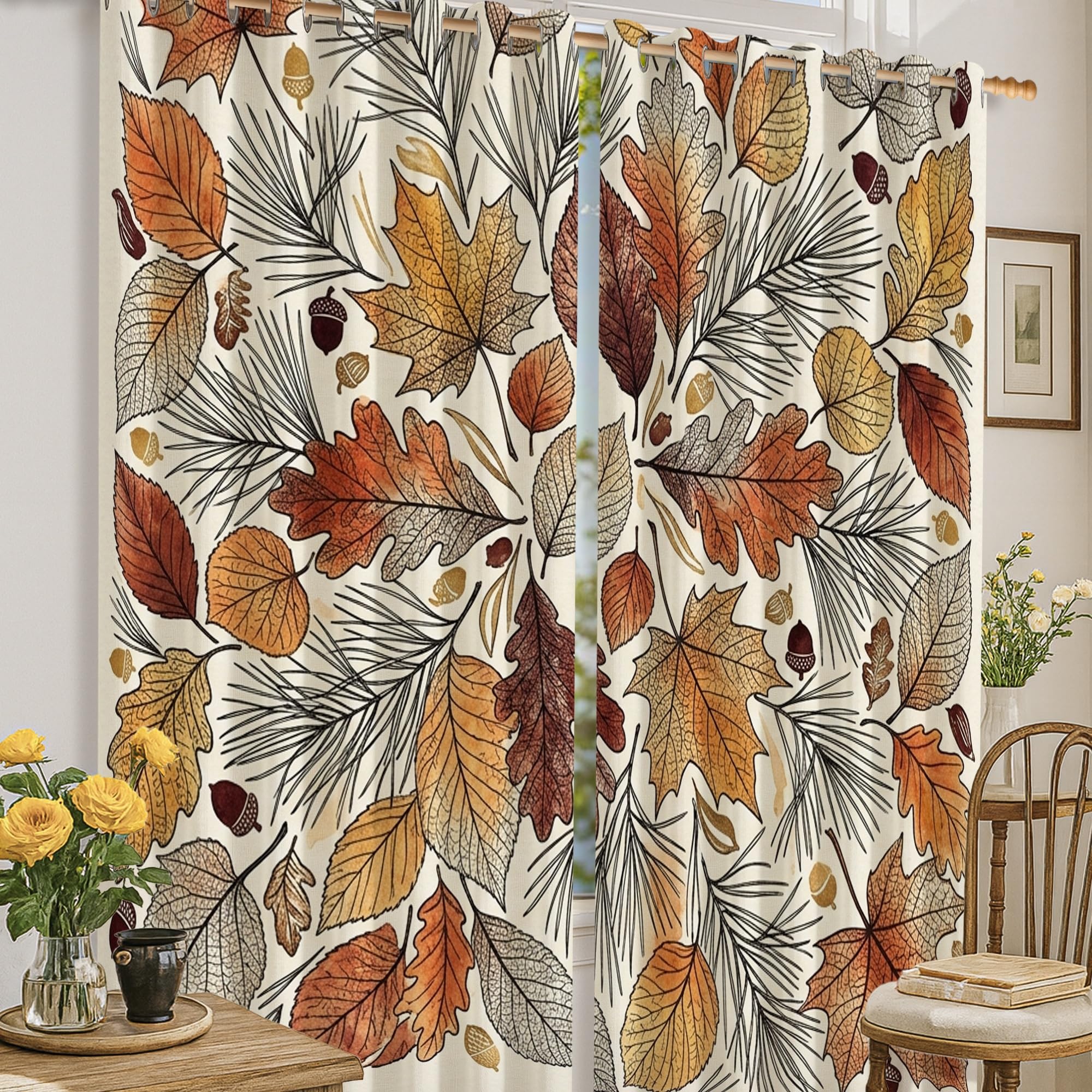 Rideaux rustiques haut de gamme isolants feuilles de pin 132x160