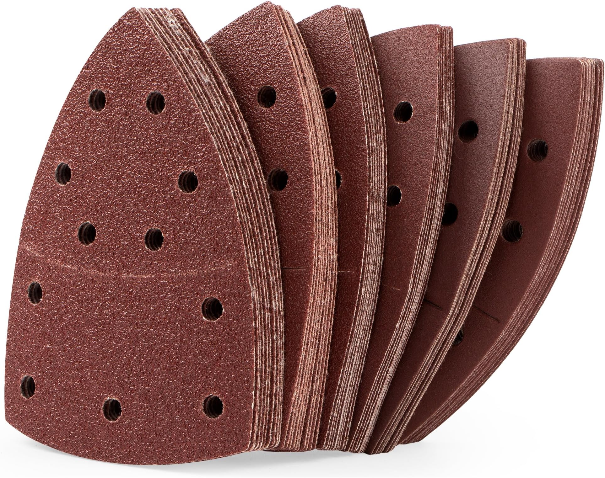 60 PCS Mouse Sander Sandpaper 11 Holes Detail Sander Sandpaper Palm Sander Paper Hook and Loop Sander Pads Triangular Sanding Sheets Assorted 40/60/80/120/180/240 Grit