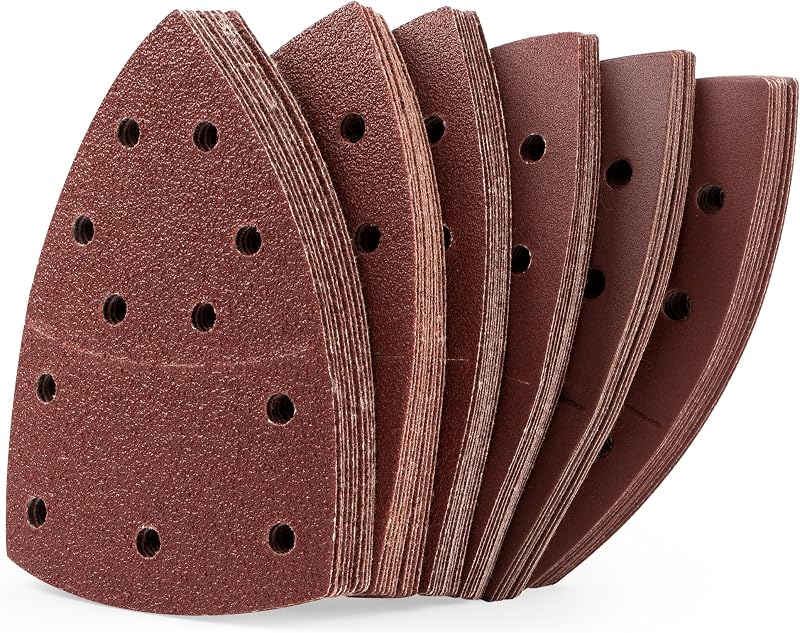 60 PCS Mouse Sander Sandpaper 11 Holes Detail Sander Sandpaper Palm Sander Paper Hook and Loop Sander Pads Triangular Sanding Sheets Assorted 40/60/80/120/180/240 Grit