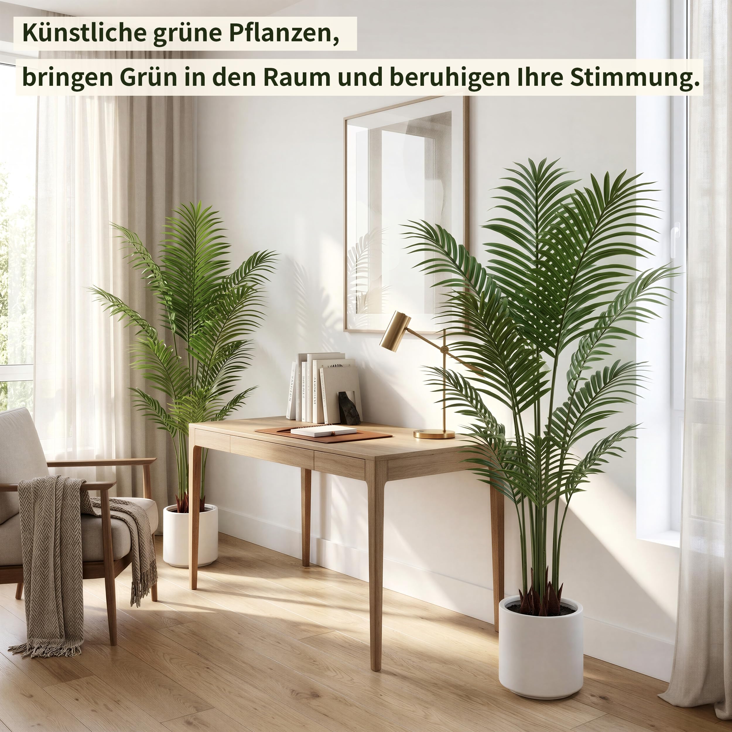 BEAUTYPEAK Palm Plant Kunstpflanze 120cm, Künstliche Pflanze 2 Stück | Langlebig und Formstabil Künstliche Pflanzen, Zimmerpflanze Deko für Wohnzimmer Balkon, Büro, Flur, Fake Plants Wie Echt