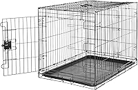 Amazon Basics 36-Inch Foldable Metal Dog Crate with Divider, Leak-Proof Tray & Single Door - Durable Portable Kennel for Corgis, French Bulldogs