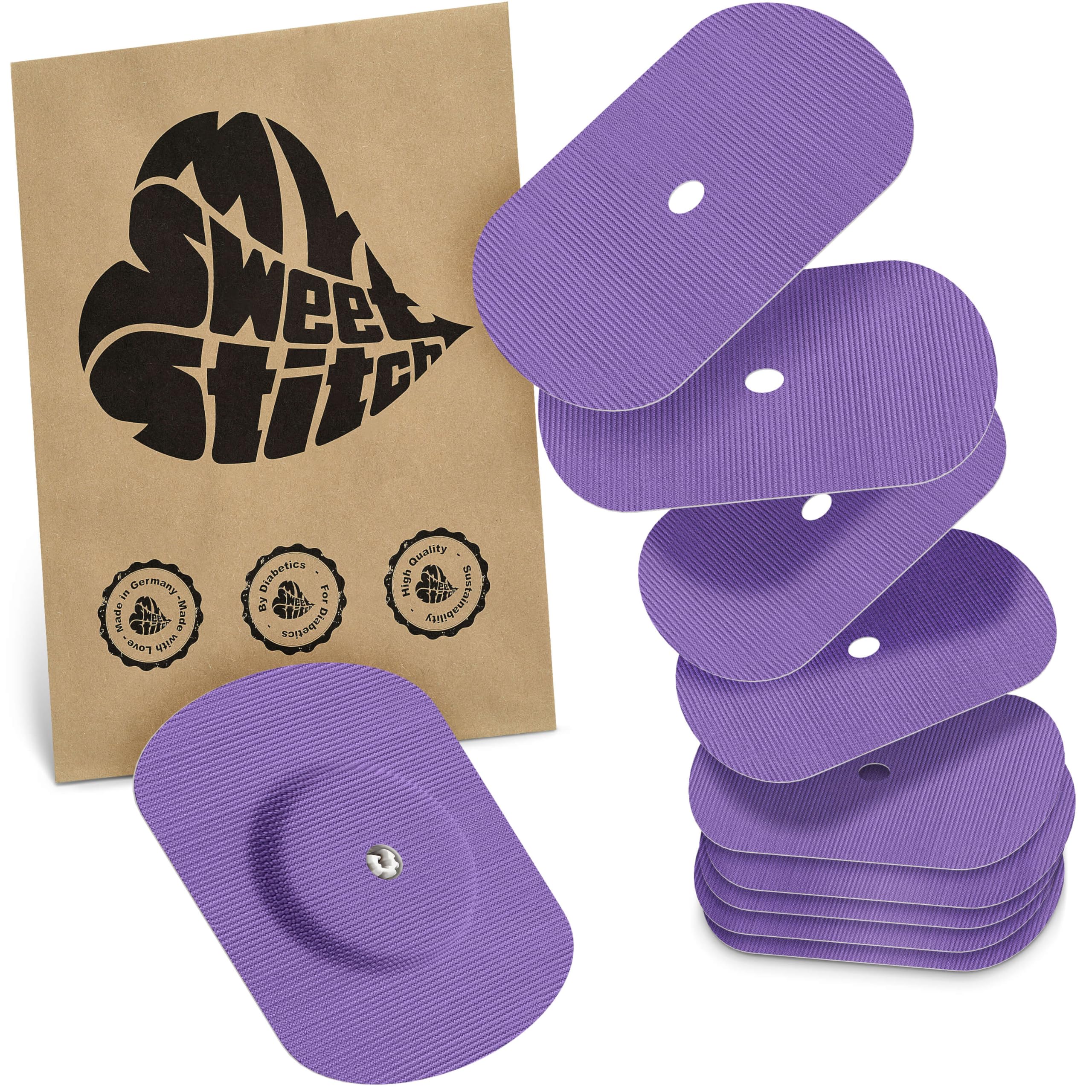 MySweetStitch, 10 x Freestyle Libre 1 & 2 Patches Oval with Ventilation Hole, Overpatch diameter 70 x 55mm, Waterproof