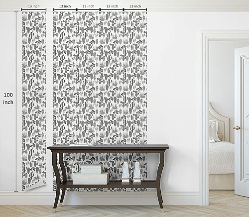 Miniatura 6 de Ambesonne - Cactus - Papel tapiz autoadhesivo, con patrón de siluetas de cactus, flores desérticas y suculentas en escala gris, para hogar, sala de