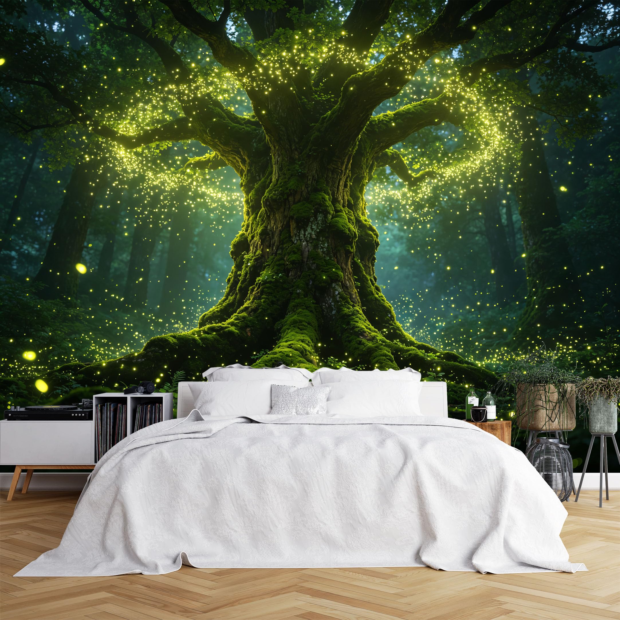 Lcythiazole Ch260615163 Custom Size Wall Murals Giant Mossy Ancient Tree Firefly Forest Wall Murals Magical Nature Wallpaper Realistic Self-Adhesive Removable Wallpaper For Game Room