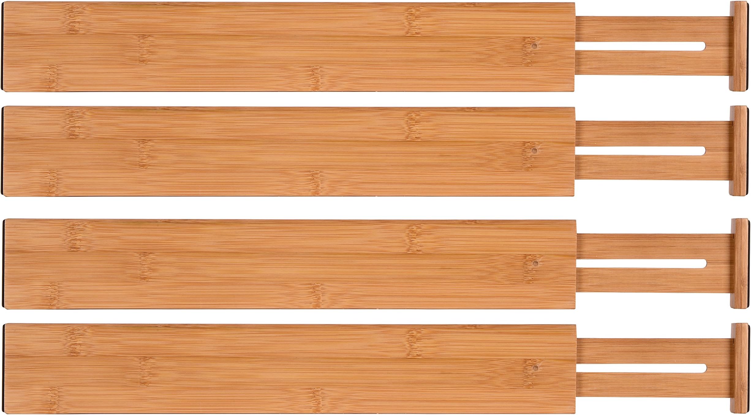 BAMSIRA Bamboo Kitchen Drawer Dividers Expandable Adjustable Drawer Organizer Dividers Adjust from 22" to 17½" Set of 4