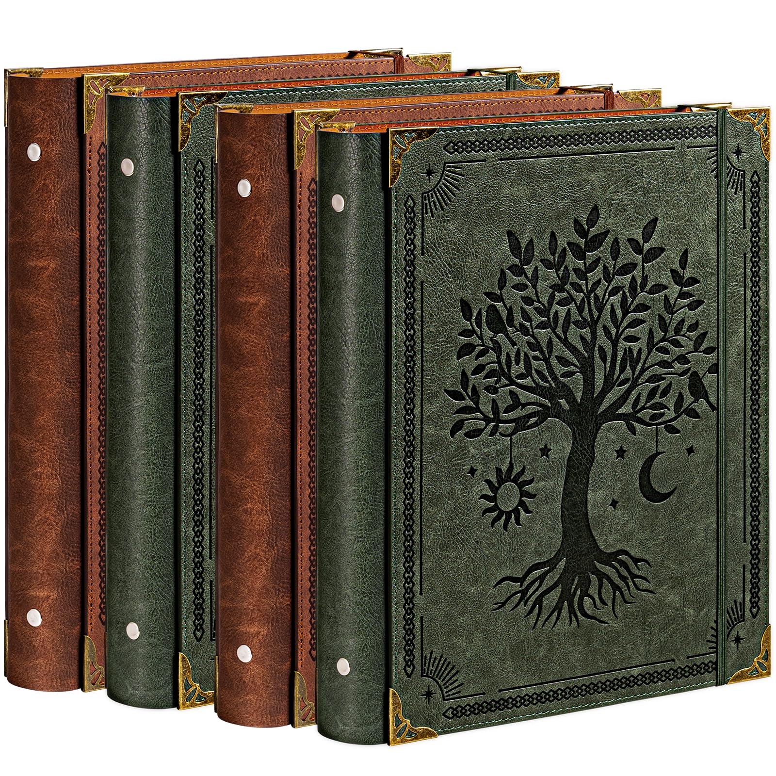 OVESMUSL 4 Pack PU Leather 3 Ring Binder, 1.5 Inch Green Brown