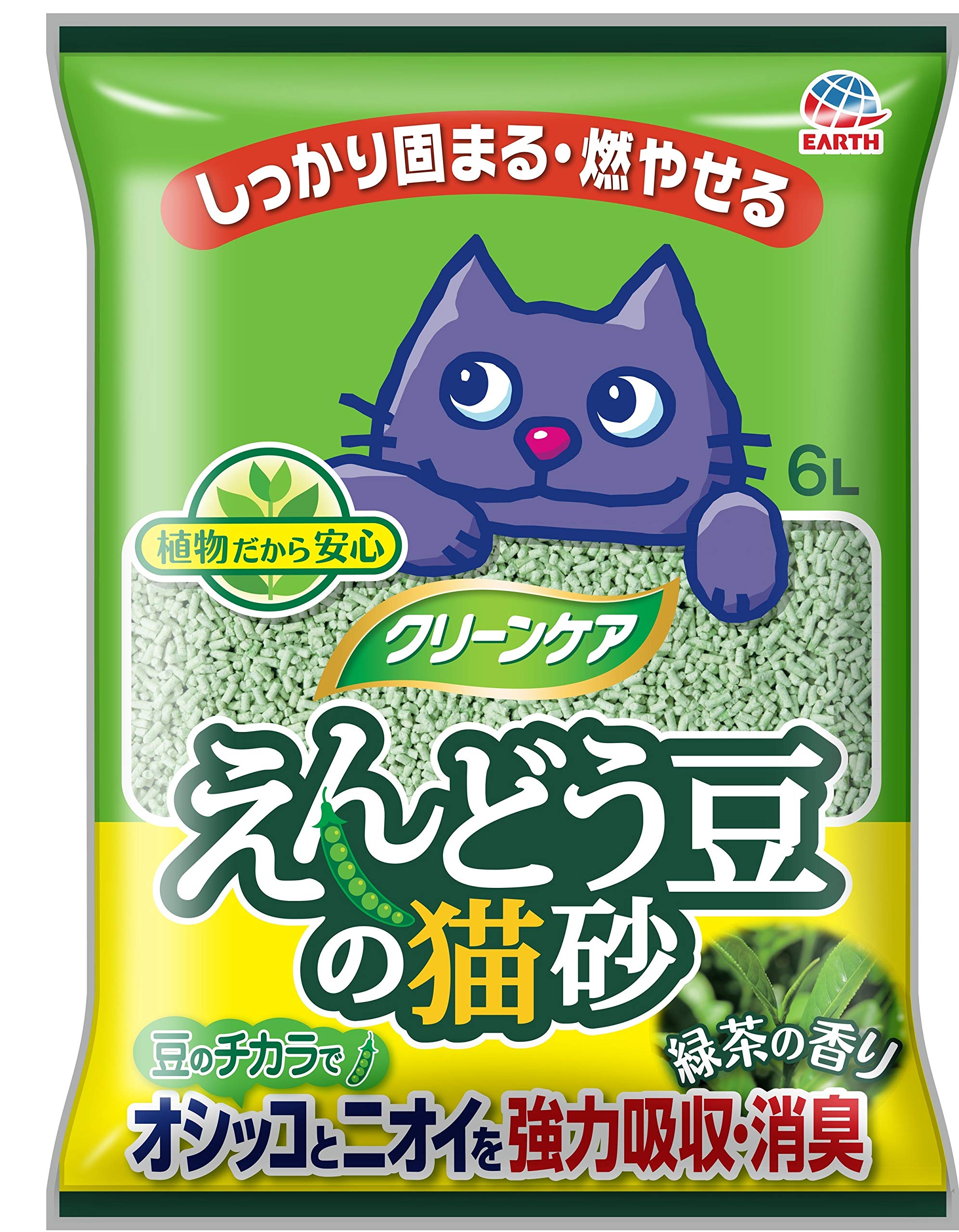 Amazon | クリーンケア えんどう豆の猫砂 緑茶の香り 6L | アース