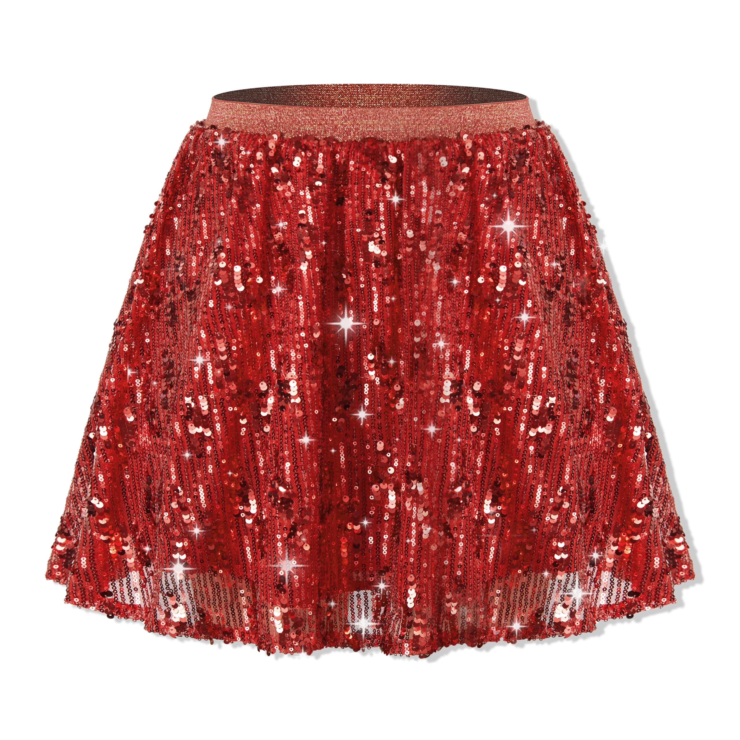 Rolanko Falda de lentejuelas para niñas con cintura elástica y purpurina brillante con forro para fiestas de baile de niños de 5 a 12 años