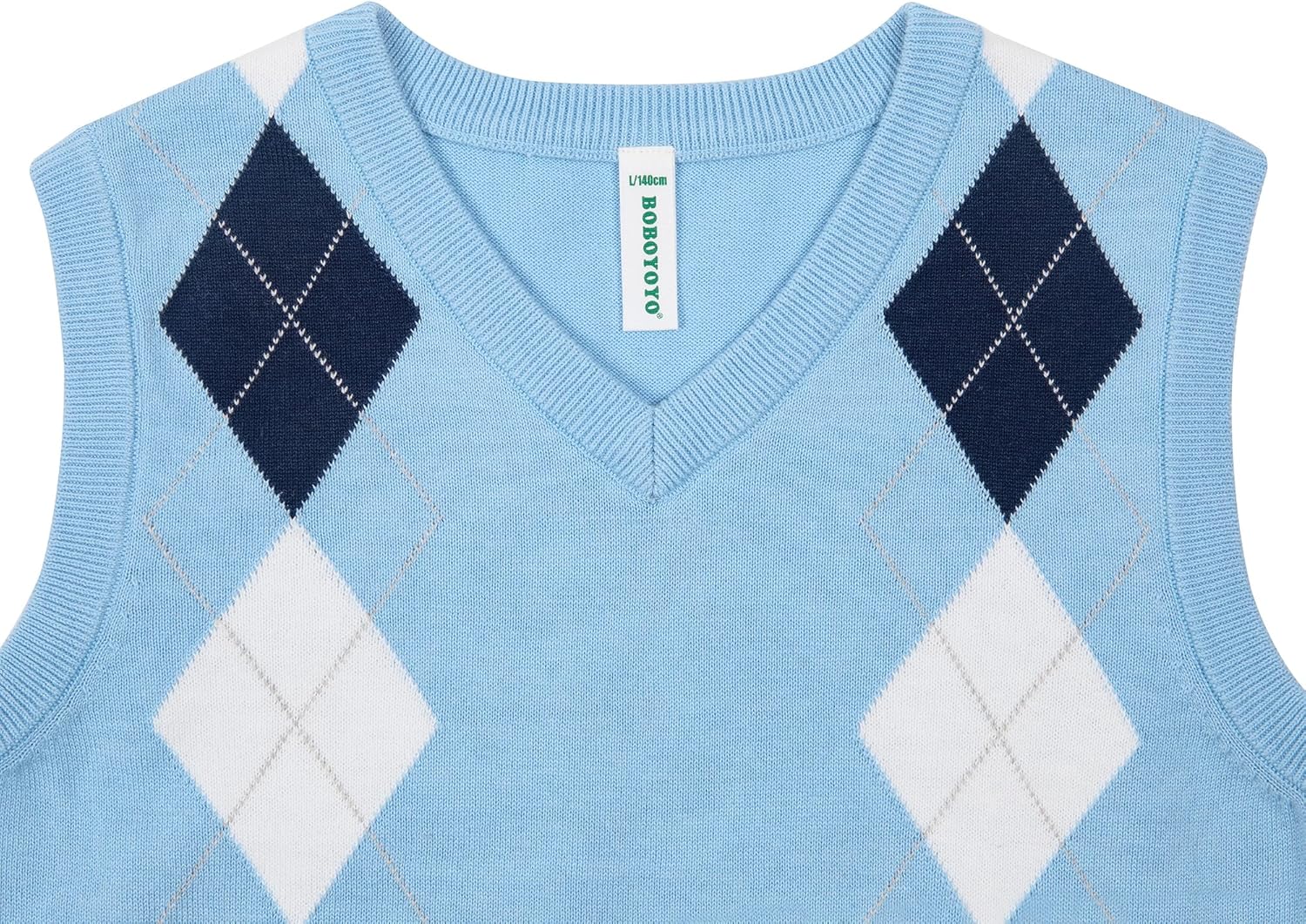 BOBOYOYO Boys Argyle Sweater Vest 100% Cotton V-Neck Vest Kids Uniform Sleeveless Sweaters for Children 5-12Y - Image 3