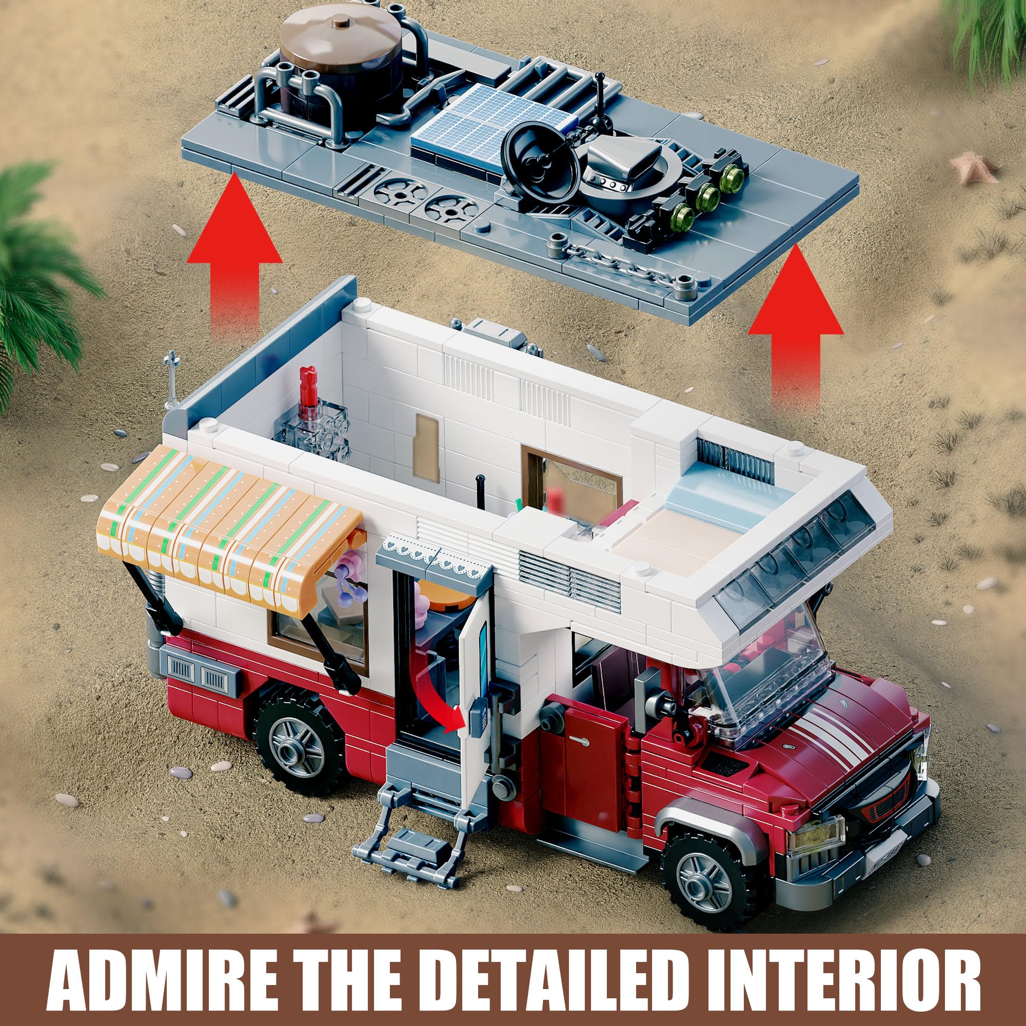 TYCOLE Jeu de Construction Véhicule de Camping Car 880 Pièces | Maquette Voiture d'Aventures City avec Lumières et Accessoires Créative Cadeau Jouet pour Enfants Garçons Filles Dès 6 Ans