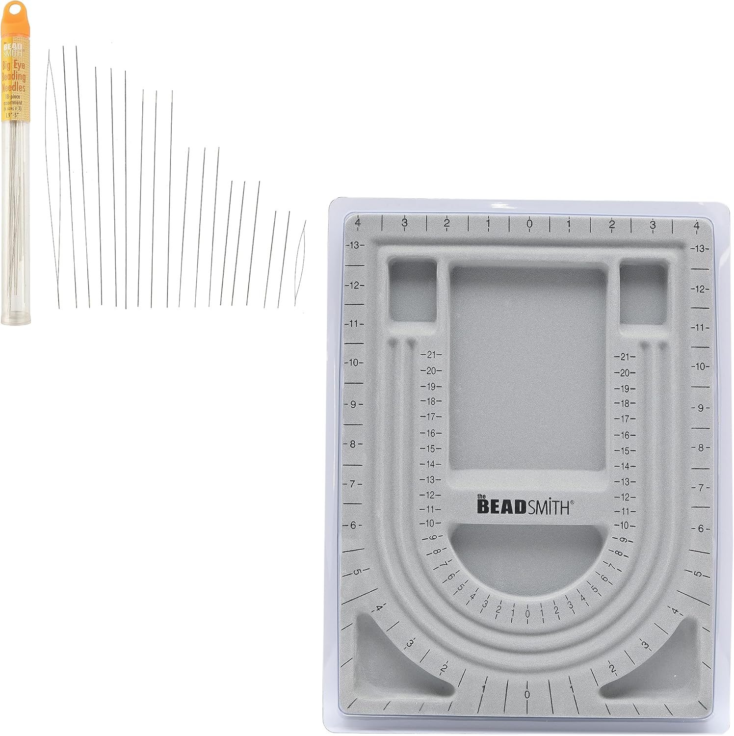 The Beadsmith Flocked BeadBoard, 28-Inches, with Lid and 18-Piece Needle Set, 3 Needles Each in 6 Sizes - Create Bracelets, Necklace and Earrings