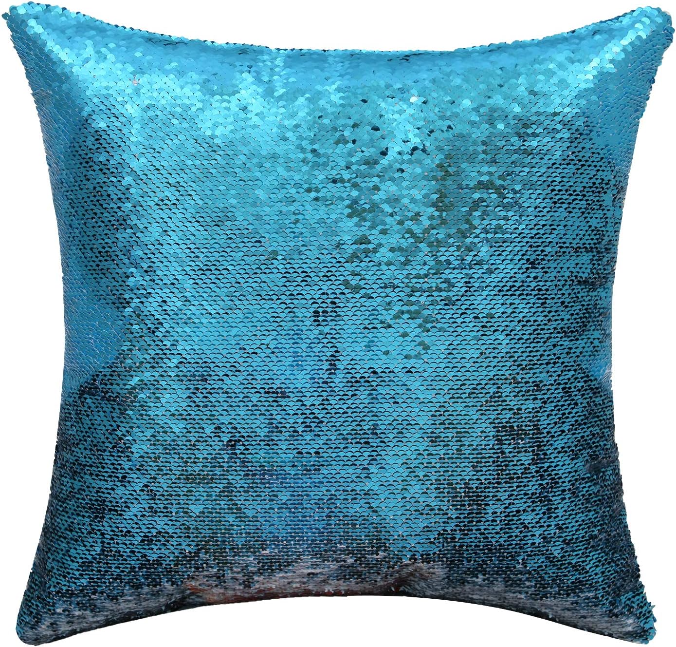 cygnus Sequin Mermaid Pillow Cover Funny Reversible Magic Throw Pillow Case That Color Changes 16x16 (Blue)