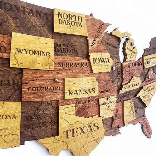 Mapa de madera de Estados Unidos visitados - Mapa de madera de Estados Unidos con pasadores - Rastreador de viajes 3D de Estados Unidos decoración