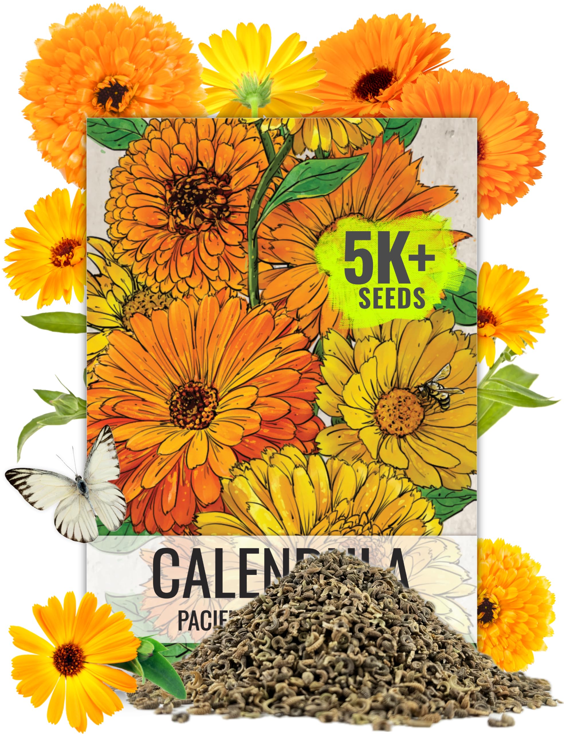 Seed Needs Calendula Seeds Pacific Beauty Mix | 5,000+ Seeds Calendula Officinalis Non-GMO Annual | Large Orange Yellow Blooms Garden Variety Favorite | Bulk Wildflower Seed