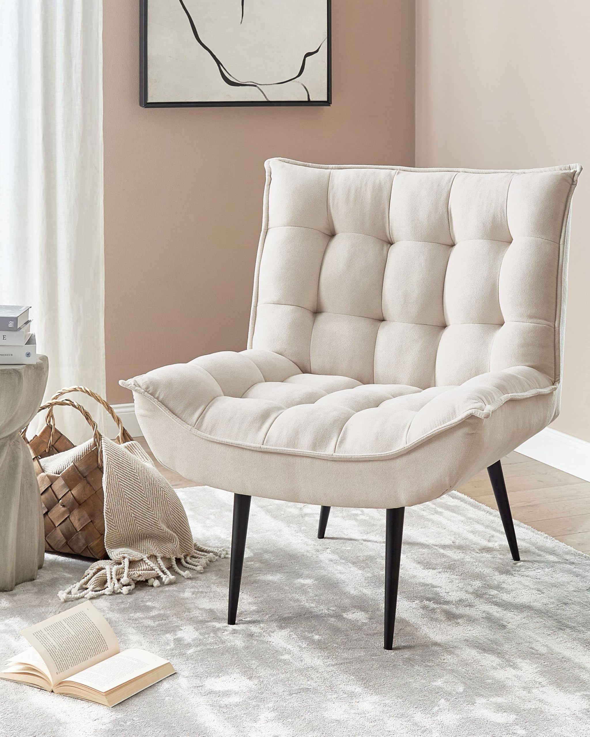 Beliani Sessel Stoff beige mit schwarzen Metallbeinen Dicker Polsterung Modern Alvesta