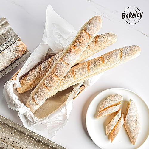 Miniatura 3 de Bakeley Sartén para baguette perforada, 14.5 pulgadas, 2 panes ondulados, antiadherentes, ultraventilados, canal de 2 pulgadas para hornear en