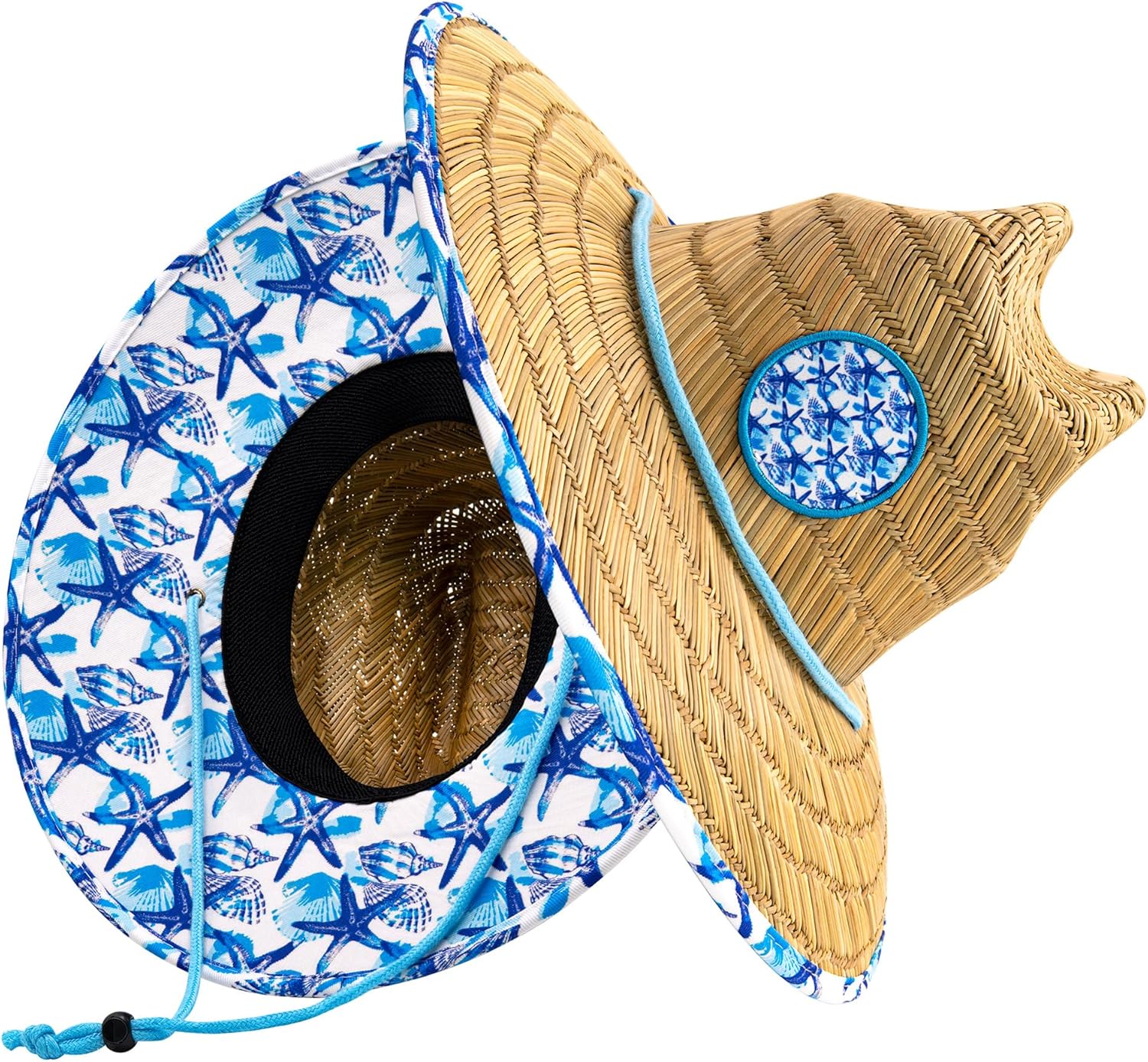 grinderPUNCH Lifeguard Hat Mens Straw Sun Hat for Outdoor American Flag USA Patriotic Straw Beach Fishing Straw Hat for Men