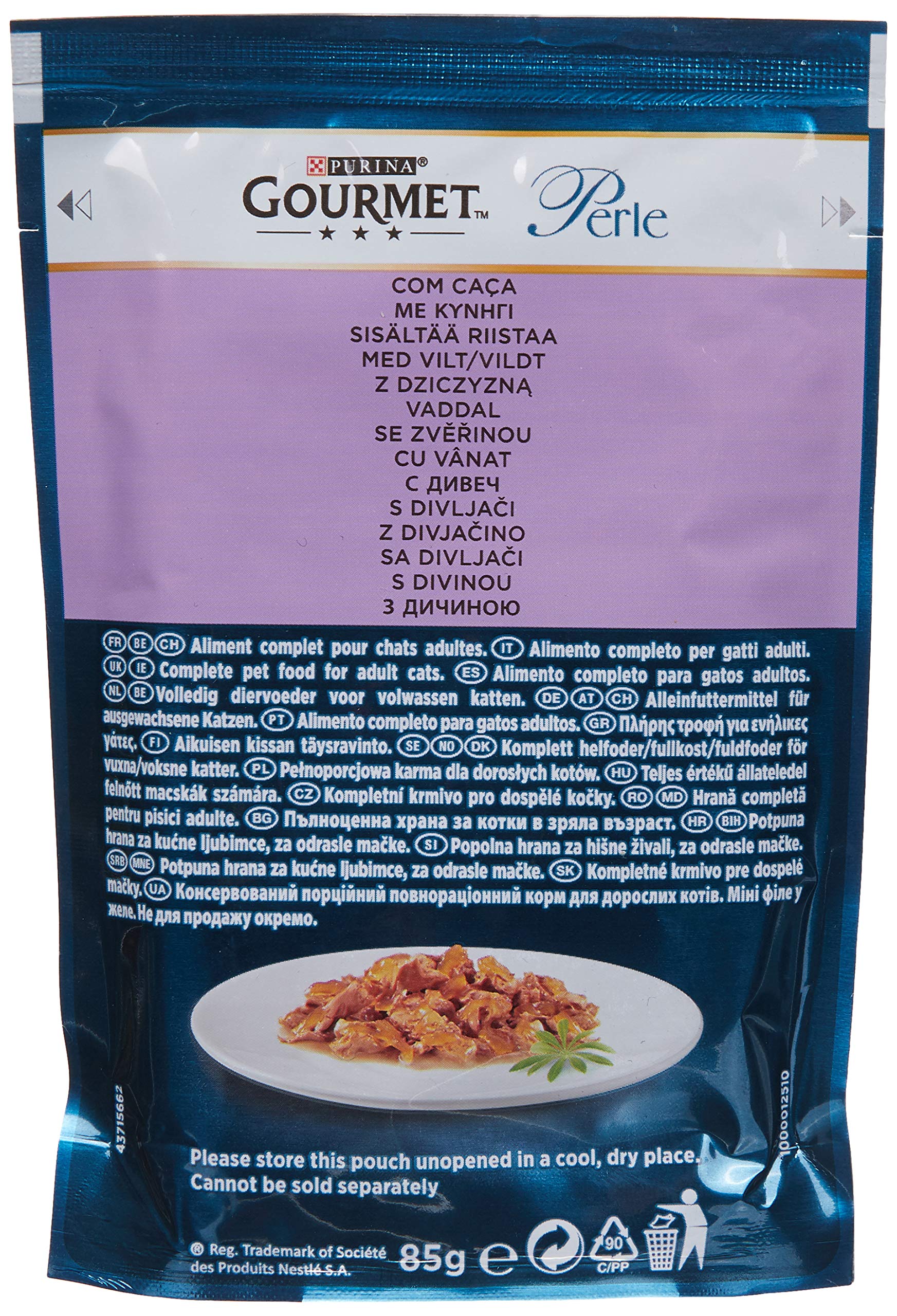 Purina Gourmet Minifiletes, Comida húmeda para Gatos en gelatina, 96 bolsitas de Comida húmeda para Gatos, variedades, 12 Unidades (12 x 8 Bolsas de 85 g)