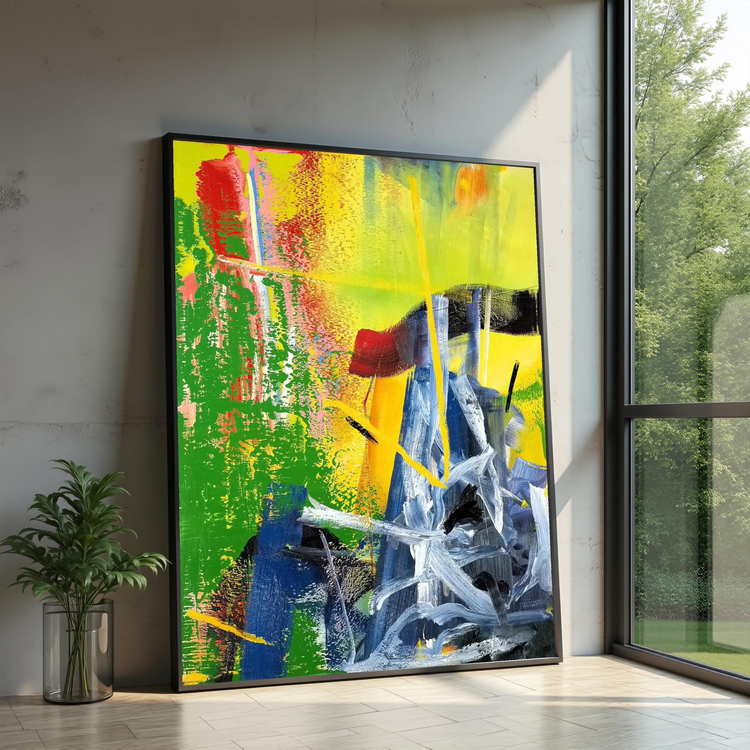 XINBAO Abstract Expressionism Canvas, Colorful Modern Wall Art, Vintage Style Brush Stroke Painting, Contemporary Art Decor(60x80cm/Inner frame)