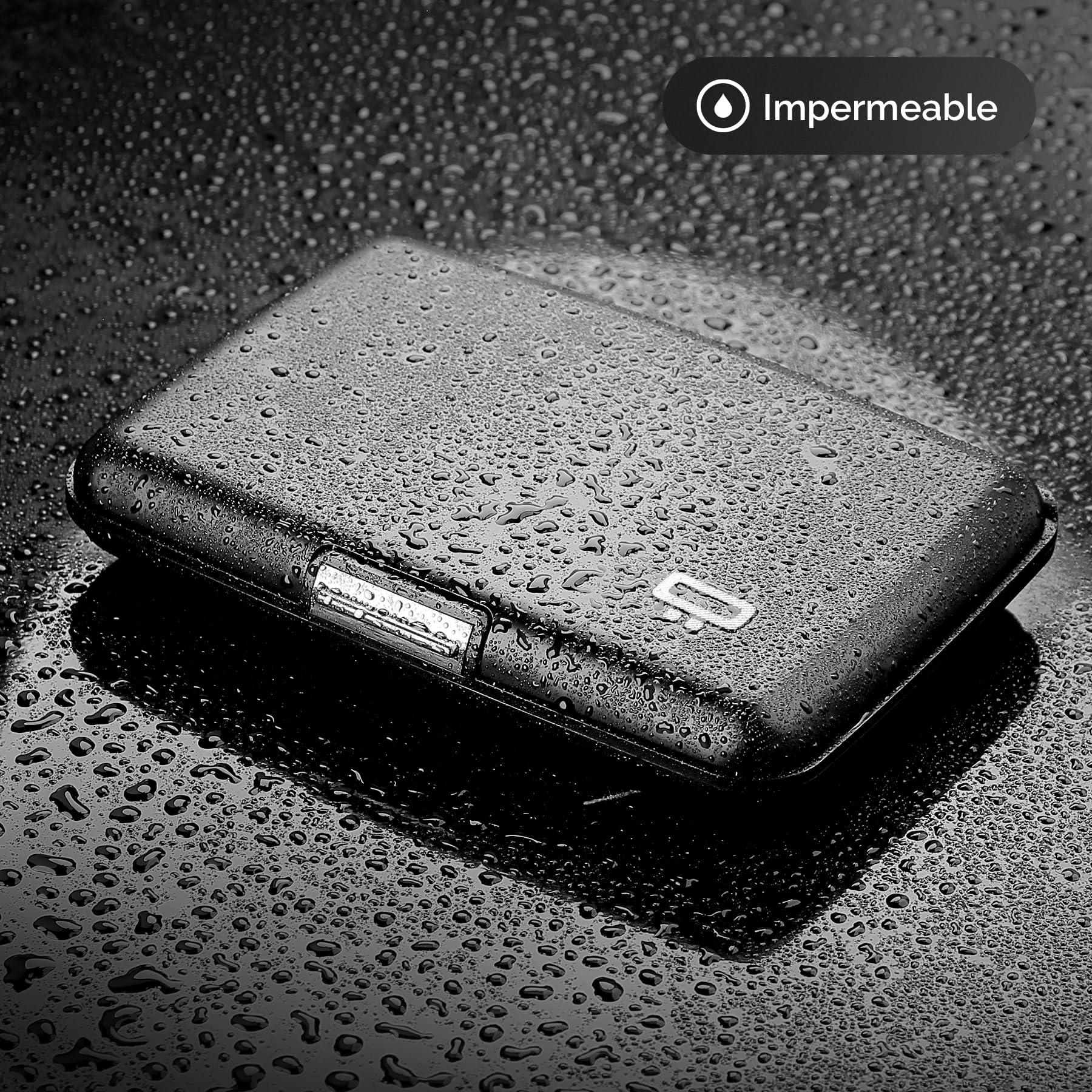 ÖGON -DESIGNS- Tarjetero de Aluminio, protección RFID contra el fraude y la desmagnetización, Cartera compacta, Modelo Smart Case Stockholm (Aluminio Negro, Cierre metálico)