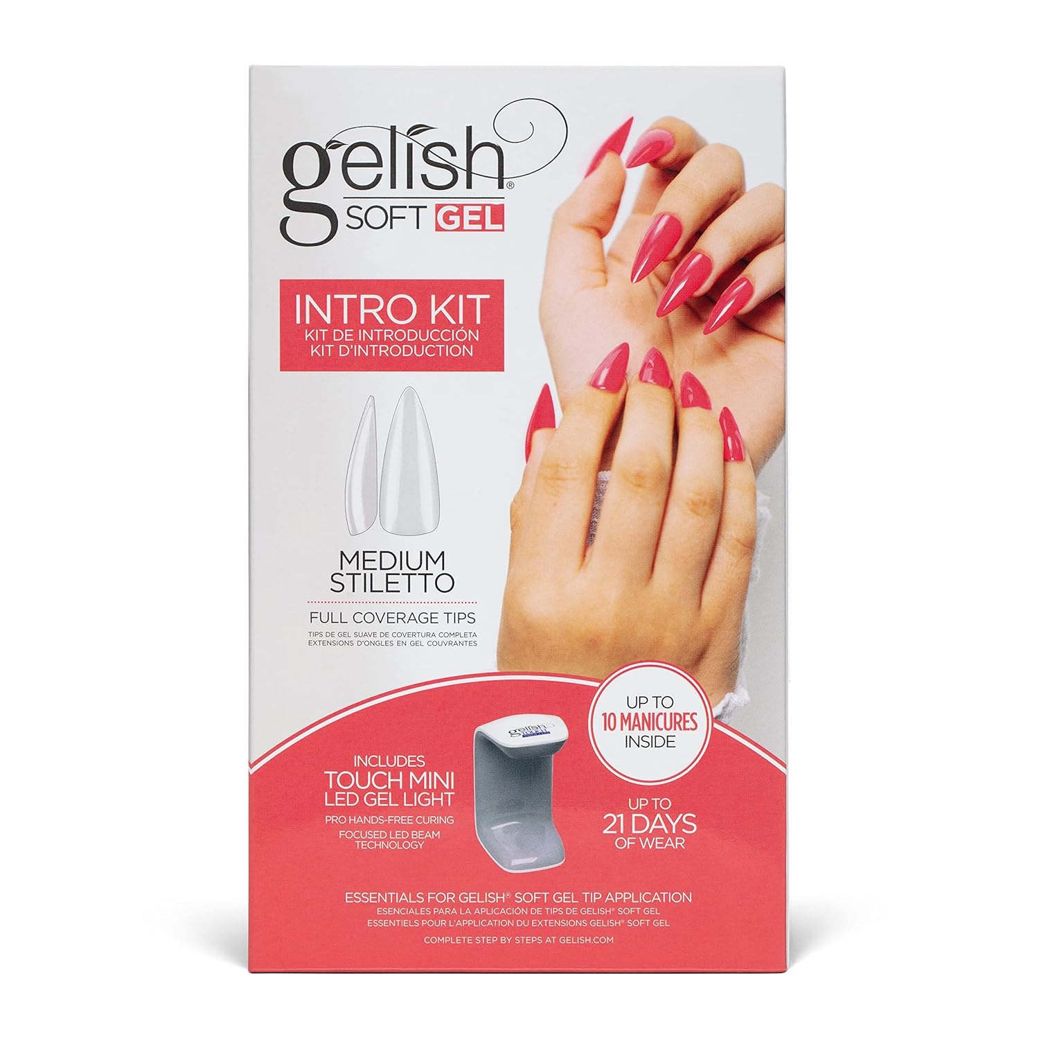 Gelish Soft Gel™ Intro Starter Kit – Full Coverage Press On Tips, LED Nail Lamp, Long-Lasting, Fast Application, No Chip, At-Home Gel Nails, Easy to Use (Short Round Kit)