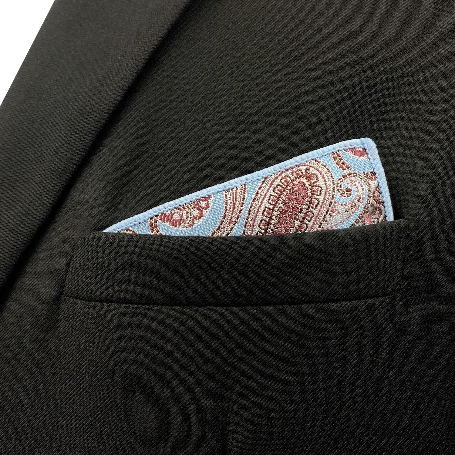 S&W SHLAX&WING Design Paisley Pocket Square for Men Blue Red Party