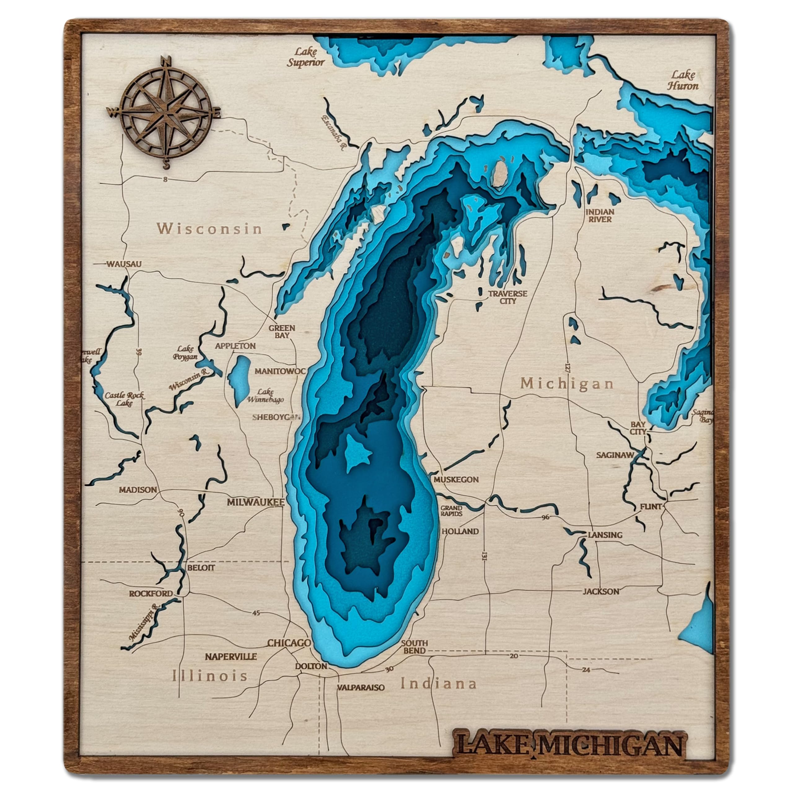 Amazon.com: 3D Wooden Lake Michigan Map Art - Topographic Wall