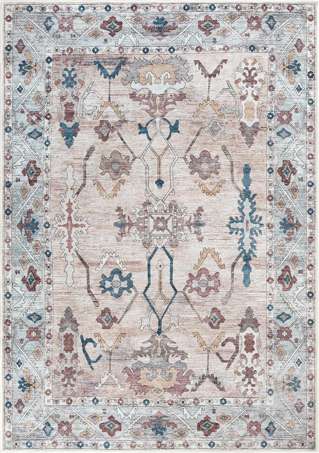 Adiva Rugs 3x5 Machine Washable Area Rug with Non Slip Backing for Living Room Bedroom Bathroom Kitchen Mats for Floor Decor Anti Fatigue Non Skid Door Carpet (Multi Cream, 3' x 5') 3' x 5' Multi Cream Lvn 16