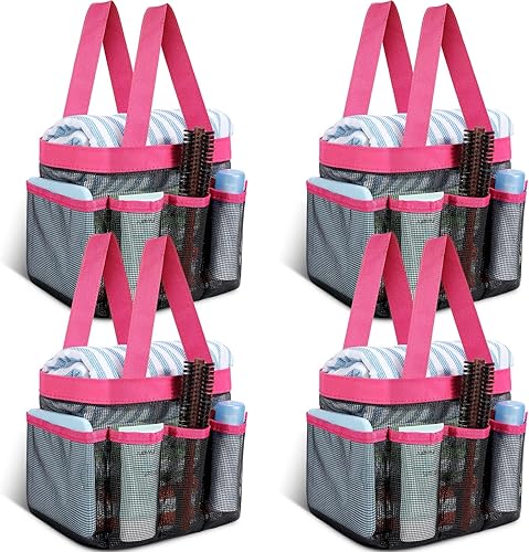 Hillban 4 unidades de malla para ducha, portátil, grande, con 8 bolsillos más profundos, para dormitorio universitario, artículos esenciales de