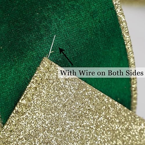 Miniatura 3 de HUIHUANG Cinta de terciopelo verde con alambre, cinta de terciopelo de Navidad con borde con alambre de 2.5 pulgadas, cinta de terciopelo de doble