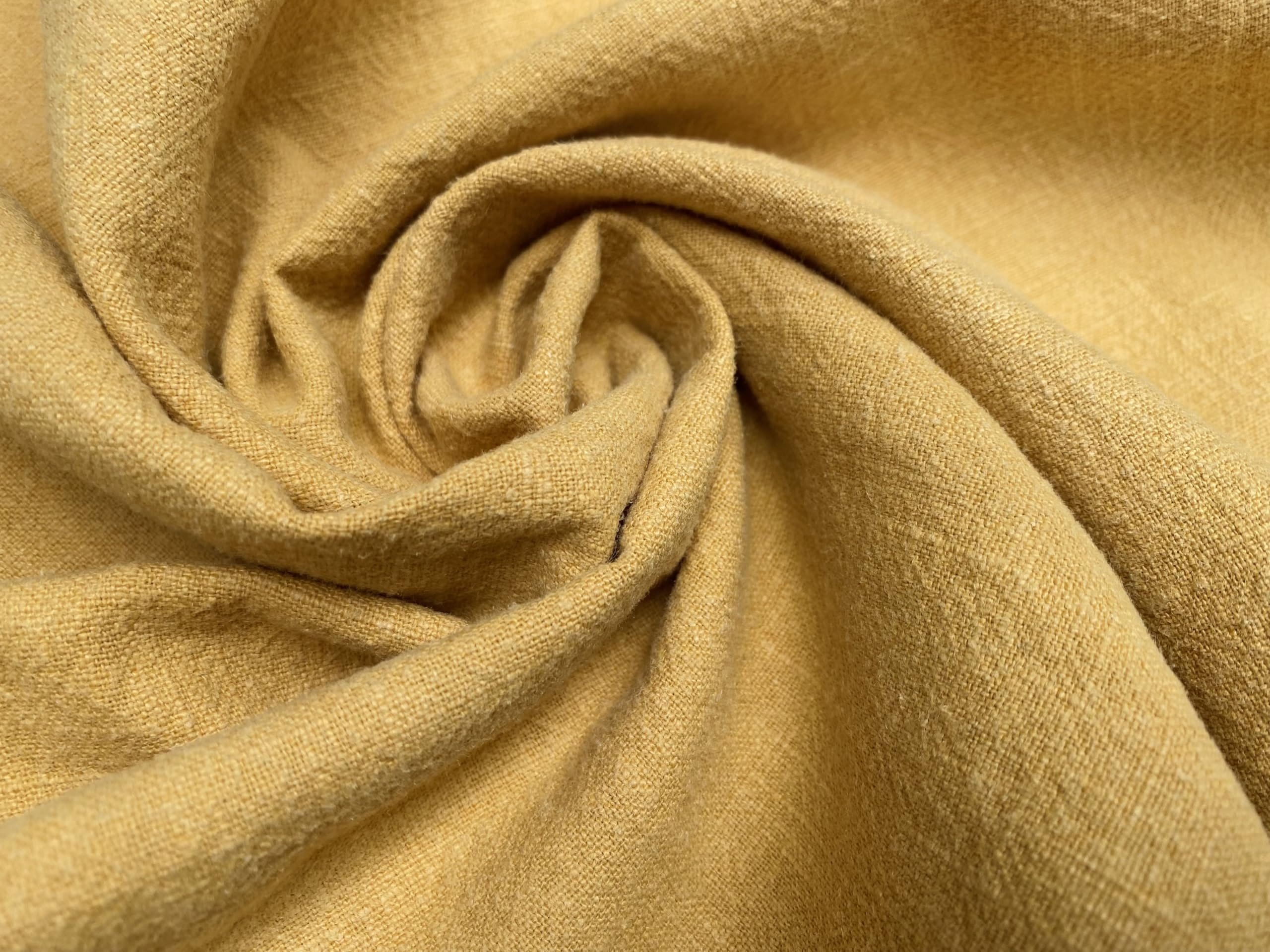 Stone Washed Pure Plain Linen Fabric Material Home Decor Bedding Clothes Curtains - 140cm Wide (Mustard, 1 Metre)