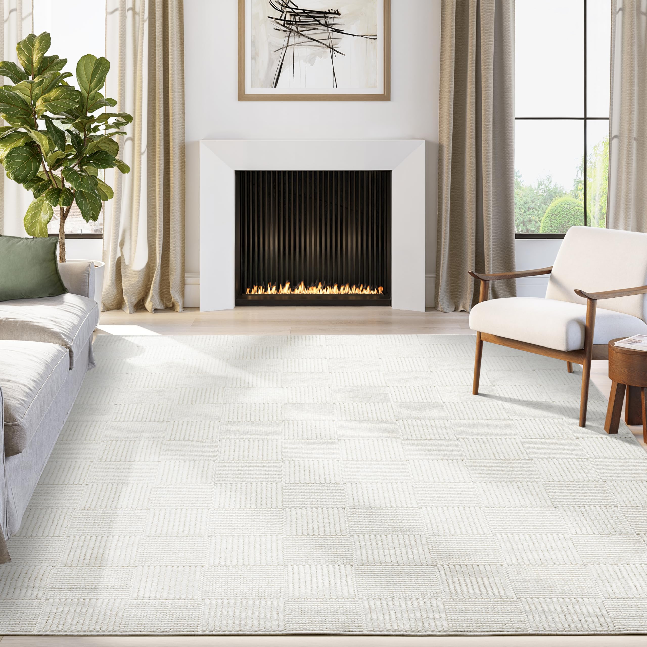 Luca Collection Cream Area Rug - 8' x 10' - Checkerboard Design by Abani – 8' x 10' (Rectangular), Polypropylene, Cream, Model LUC110A-8