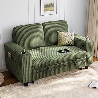 LINSY HOME Loveseat Sofa with Storage - Comfy Plush Corduroy 2 Seater So...