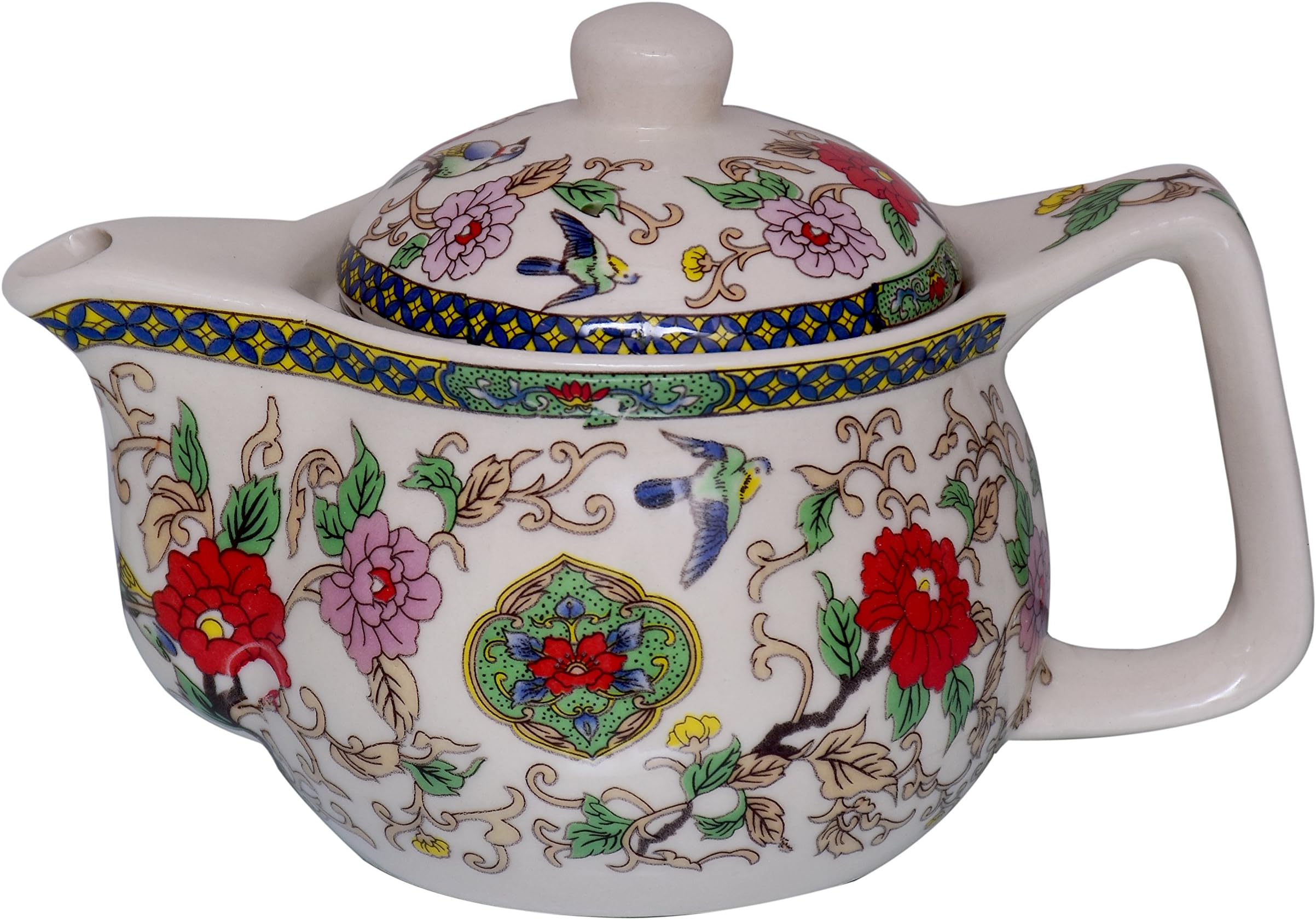 Purpledip Ceramic Kettle 'Morning Grace': Small 350 ml Tea Coffee Pot, Steel Strainer Included (10730)