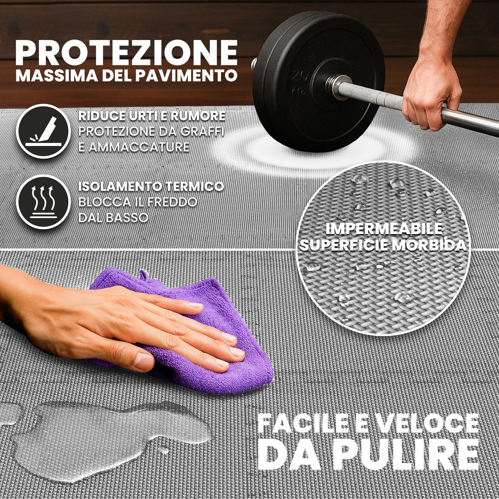 Tappeto da ginnastica a puzzle – set di 18 pezzi | superficie di protezione per pavimenti | materassino per palestra, workout, fitness | tappetino facile da pulire | efficace contro i liquidi e urti