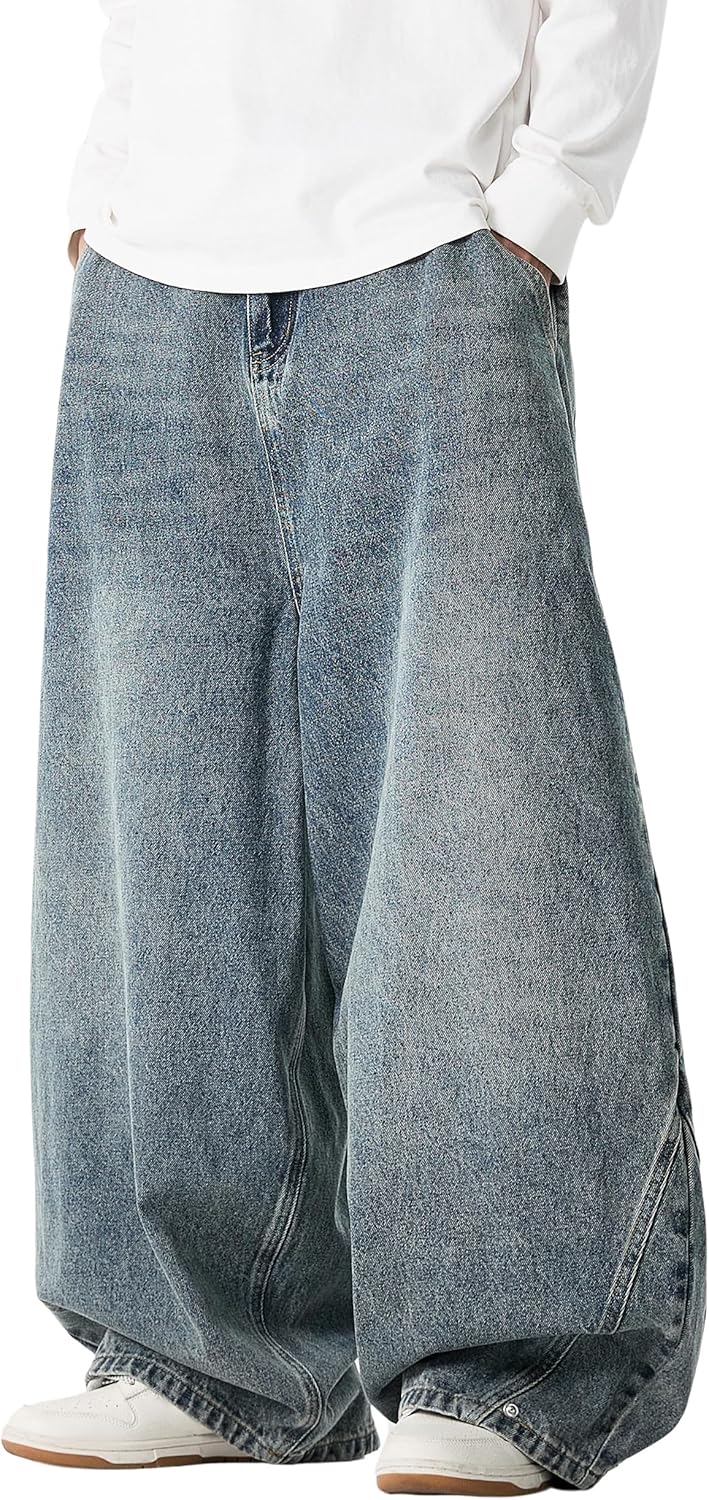 DOSLAVIDA Baggy Jeans for Men Wide Leg Hip Hop Jean Stylish Loose Fit Denim Pants Casual Streetwear Skateboard Pants