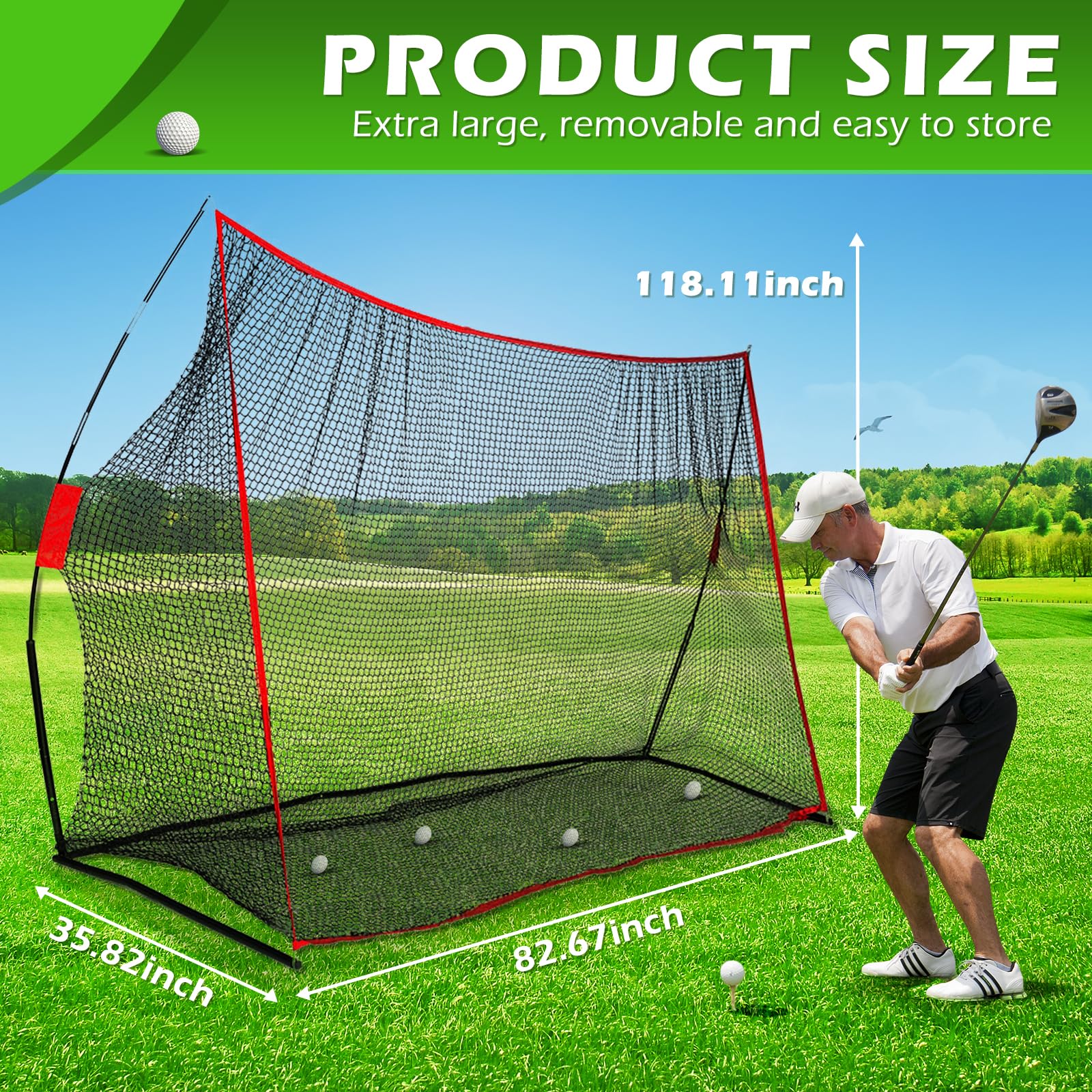 GoSports - Red de golf para práctica, 3 m x 2,1 m o 2,1 m x 2,1 m, campo de entrenamiento personal para uso interior o exterior
