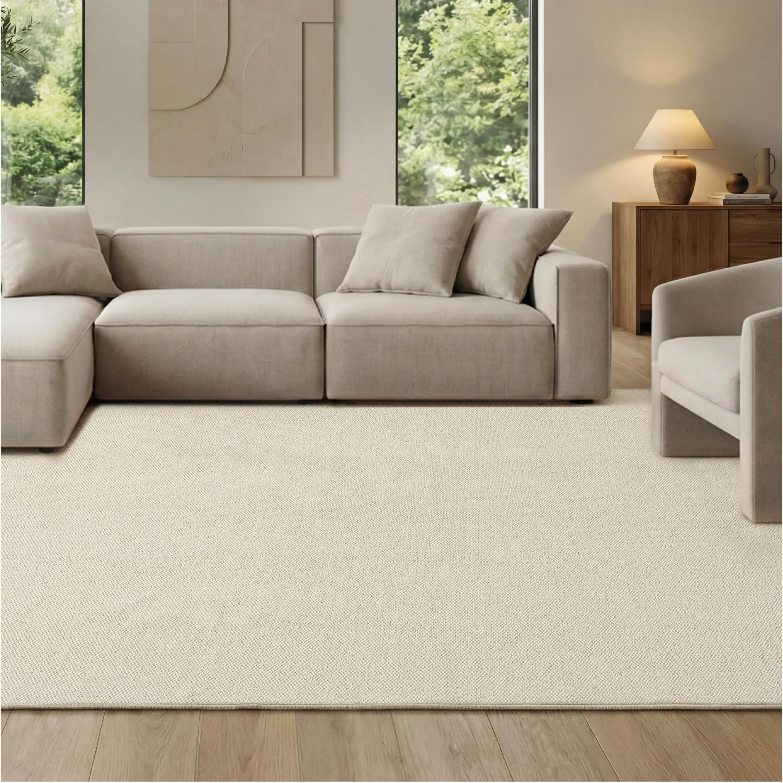Photo 1 of ****** AS IS ALL SALES FINAL  NO RETURNS ****** 9x12 Faux Wool Area Rugs for Living Room, Machine Washable Carpet, Non-Slip Backing, Pet Friendly Throw Rug for Bedroom Dining Room, Oatmeal