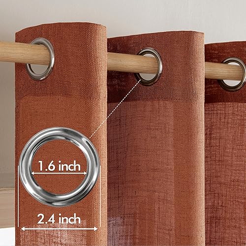 Miniatura 2 de MIULEE Cortinas de lino terracota de 90 pulgadas de largo, 2 paneles para dormitorio, sala de estar, cortinas de lino suave y grueso, cortinas de