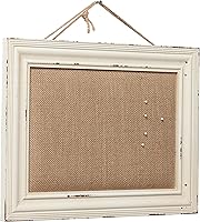 SOFE Rustic Linen Bulletin Board 15.7x12 Inch White Wood Frame - Farmhouse Vision Pin Board for Home Office Photos Notes
