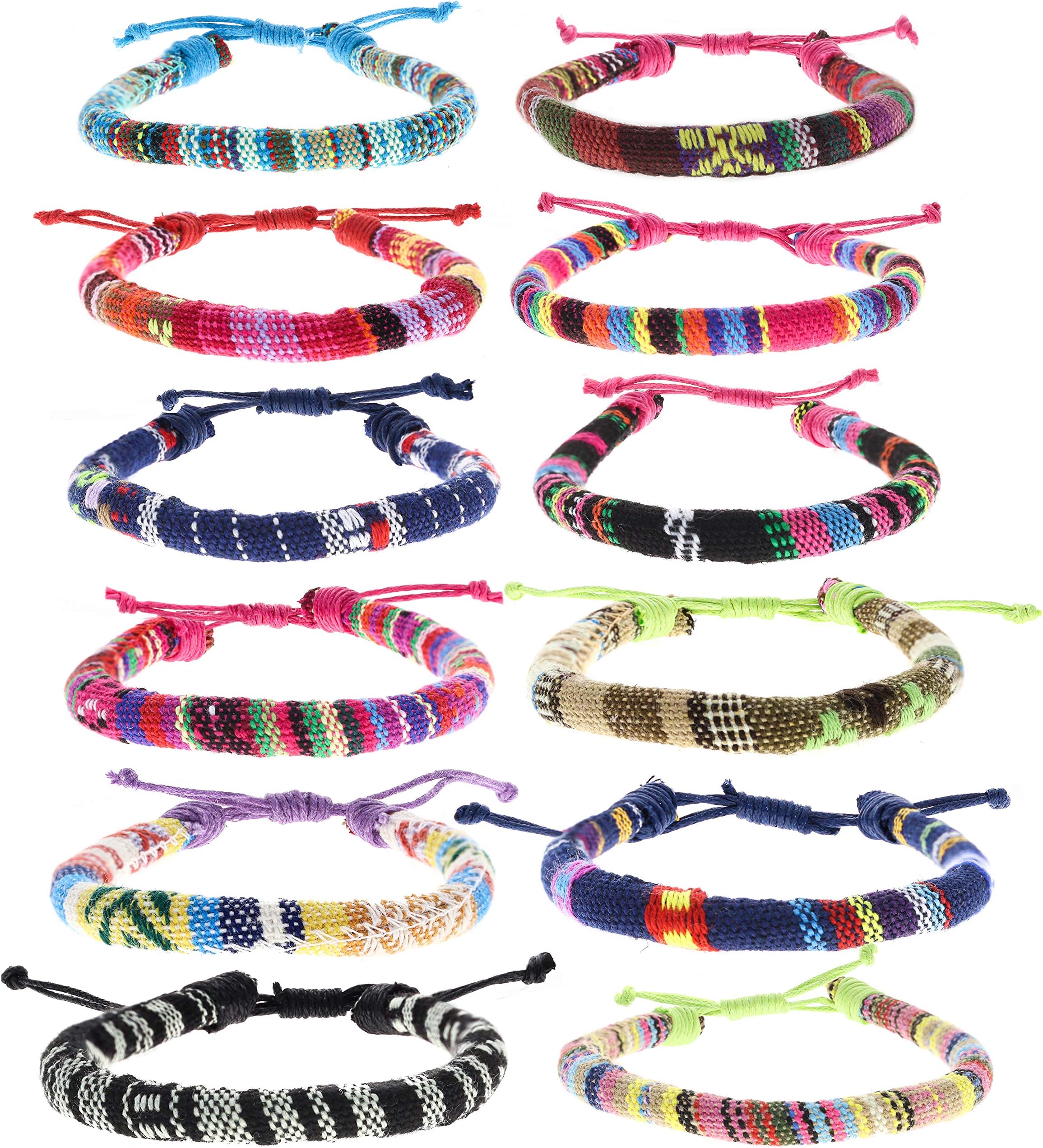 12 Woven Hippie Bracelets for Teen Girls, Adjustable VSCO Girl Braided String Friendship Bracelet for Women, Boho Braid Rope Surfer Jewelry for Men, Aesthetic Bracelets Stocking Stuffers for Teens