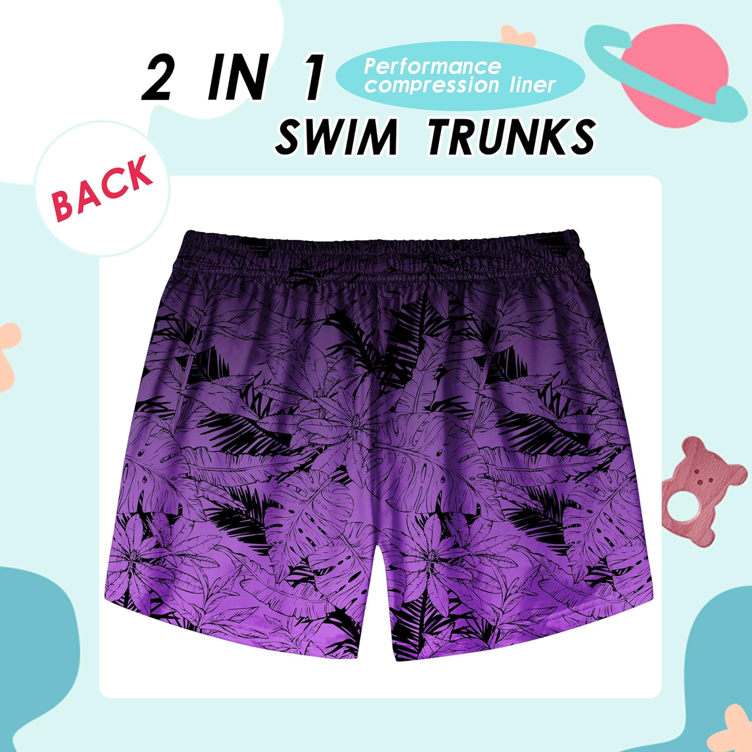 FT FENTENG Boys Swim Trunks with Compression Liner Boys Stretch Swim Shorts Quick Dry 2 in 1 Beach Shorts 4-17 Y - Image 6